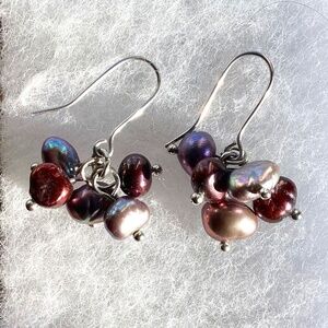 Metallic Beaded earrings - blue, pink, brown, silver